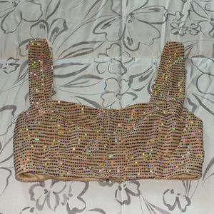 SPARKLY TAN CROP TOP WITH ZIPPER